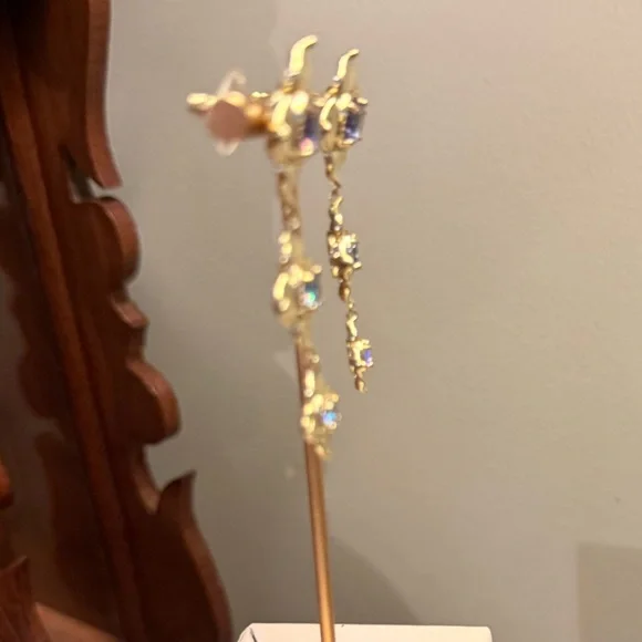 Vintage Y2K Kendra Scott Lily 14K Gold Plated 2” Dangle Earrings in Ombré Blue